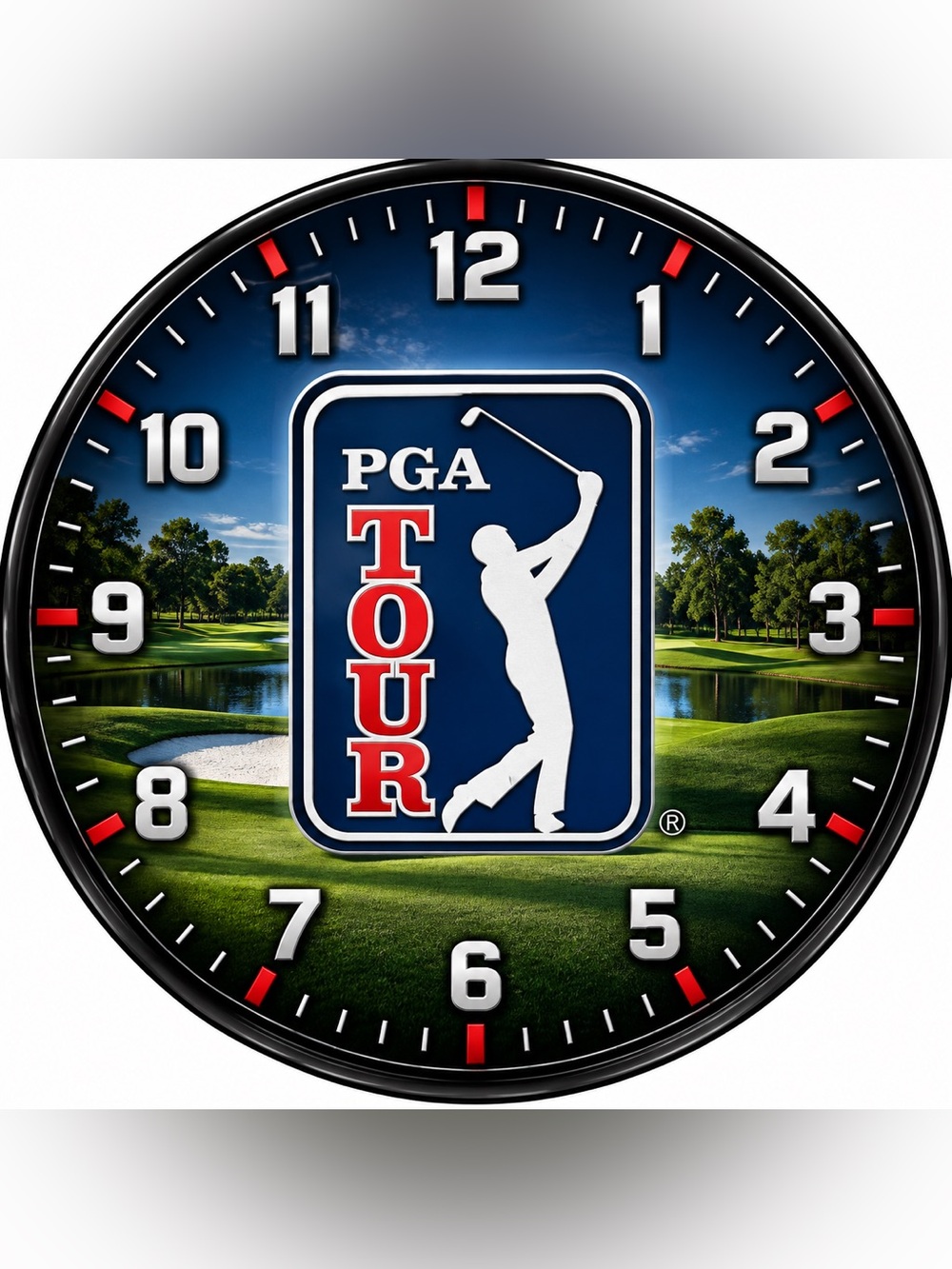 PGA Tour Blue and Red Wall Clock - Golf Silhouette